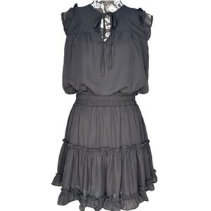 Adrienne Black Ruffle Tiered Dress Small Fully Lined